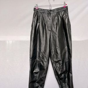 Vintage Exclusively For Robinsons Black Leather Front Pleated Baggy Pants. Sz 10
